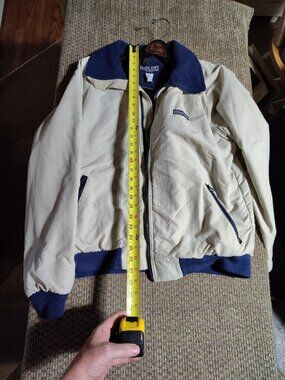 VTG ' Lands End Cream and blue 90s bomber squall tall jacket bomber men's